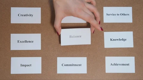 BALANCE. The CORE VALUE word on a piece of paper, personal values concept 스톡 동영상 124575981