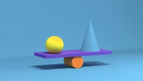 Balance of different geometric shapes. 3d visualization Stock Illustration
