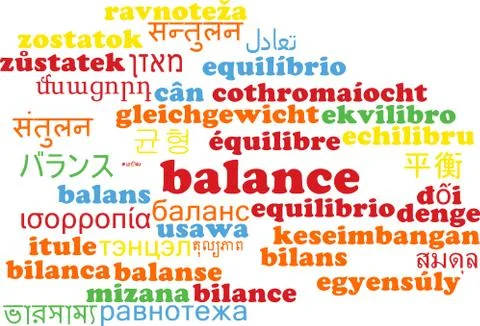 Balance multilanguage wordcloud background concept Stock Illustration
