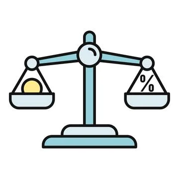Balance scale comparing coin value and percentage rate Stock Illustration