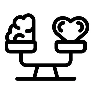 Balance scale comparing human heart with brain logic versus feelings Illustrazione stock