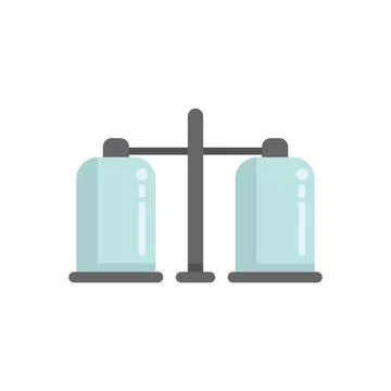 Balance scale comparing two glass cylinders with liquid scientific equipment Illustrazione stock