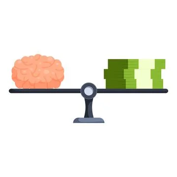 Balance scale comparing value of money and brain power Illustrazione stock
