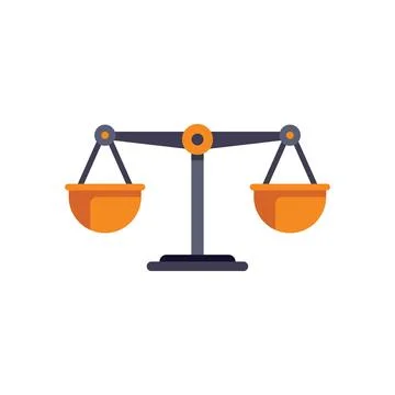 Balance scale comparing weight representing justice and law Illustrazione stock