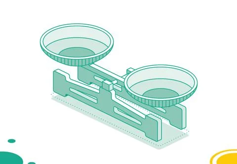 Balance Scale with Double Pans. Isometric Laboratory Mechanical Scales. Sca.. Stock Illustration