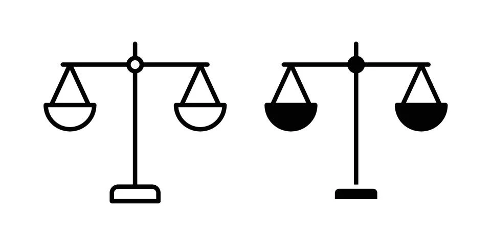 Balance scale icon linear versions pack on white background Stock Illustration