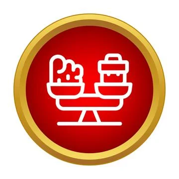 Balance scale measuring different items and weights icon Stock Illustration