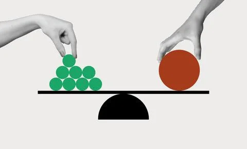 Balance scale symbolizing equality and fairness in business and finance. Hand Stock Photos