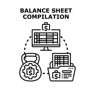 Balance sheet compilation process with financial data management Stock Illustration