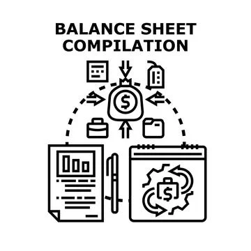 Balance sheet compilation process illustrating financial accounting Stock Illustration