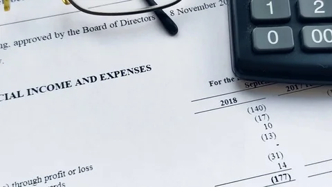 Balance sheet of financial statement, analysis of business plan for stockholders Stock Footage 103166171
