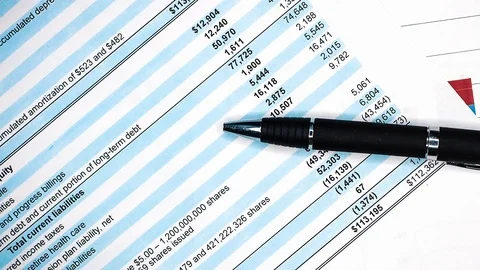 Balance sheet of financial statement, analysis of business plan for stockholders Stock Footage 104823523