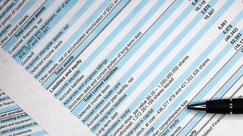 Balance sheet of financial statement, analysis of business plan for stockholders Stock Footage 104924812