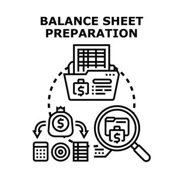 Balance sheet preparation process accounting financial planning Stock Illustration