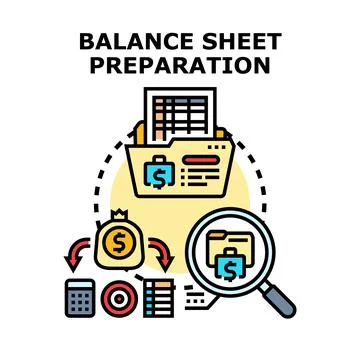 Balance sheet preparation process accounting financial planning Stock Illustration
