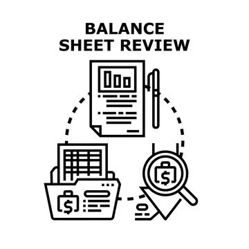Balance sheet review process checking financial data analysis Stock Illustration