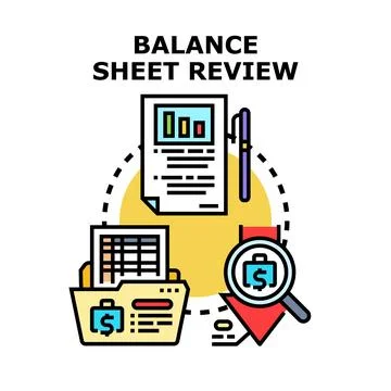 Balance sheet review process checking financial data analysis Stock Illustration