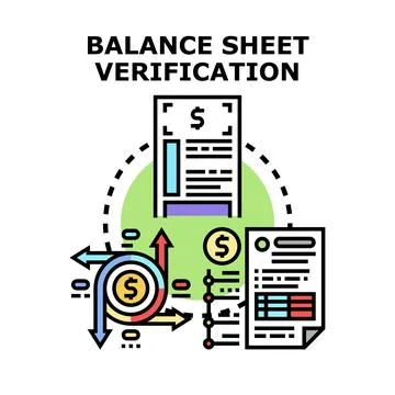 Balance sheet verification process auditing financial document Stock Illustration