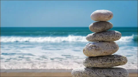 Balance stone on the beach 2 Stock Footage 35991072
