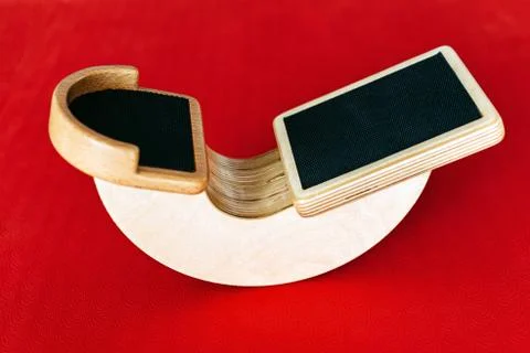 Balanceboard simulator on a red background closeup Stock Photos
