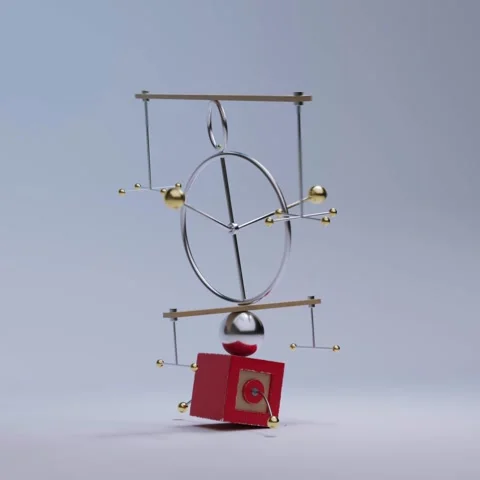 Balanced 3d Shapes Cube and Rings | Stock Video | Pond5