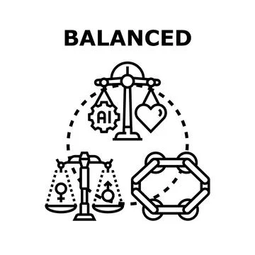 Balanced concept of artificial intelligence, gender, and molecular structure Stock Illustration