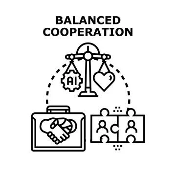 Balanced cooperation integrating technology and human values Stock Illustration