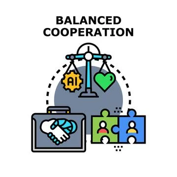 Balanced cooperation integrating technology and human values Stock Illustration