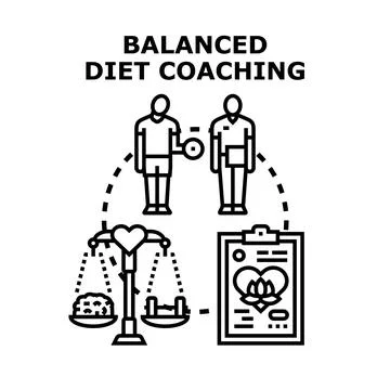 Balanced diet coaching program for healthy eating and fitness Illustration