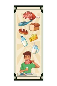 Balanced diet young man Stock Illustration