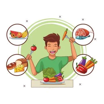 Balanced diet young man Stock Illustration