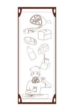 Balanced diet young man Stock Illustration