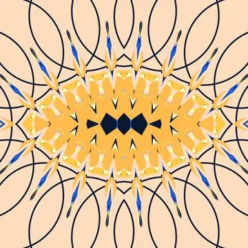 Balanced kaleidoscope design in mango, maize, ivory, periwinkle, peach mist, sun Stock Illustration