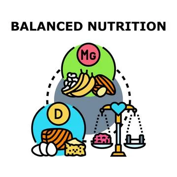 Balanced nutrition concept with essential vitamins and minerals Stock Illustration