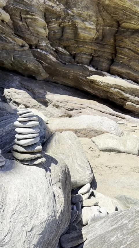 Balanced Rock Stacks on Seaside Cliff Formation Stock Footage 336964995