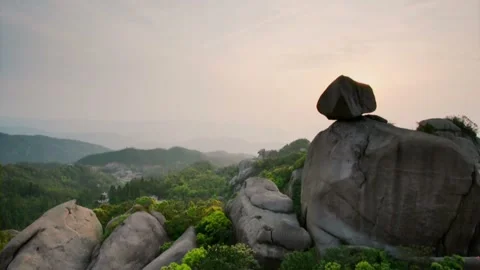 Balanced Rock at Sunset Over Mountain Valley Stock Footage 327267959