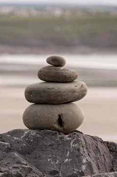 Balanced Rock Zen Stack at Lahinch Beach in county Clare. West coast Stock Photos