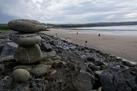 Balanced Rock Zen Stack at Lahinch Beach in county Clare. Stock Photos