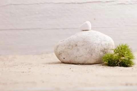 Balanced rocks and greenery Stock Photos