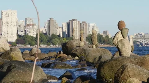 Balanced Rocks at Vancouver ocean Stock Footage 54801657