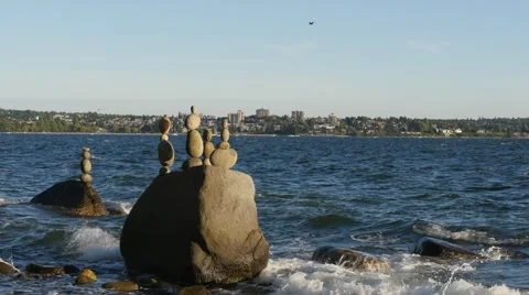 Balanced Rocks at Vancouver ocean Stock Footage 54801725