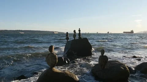Balanced Rocks at Vancouver ocean Stock Footage 54801776