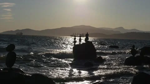 Balanced Rocks at Vancouver ocean Stock Footage 54801805