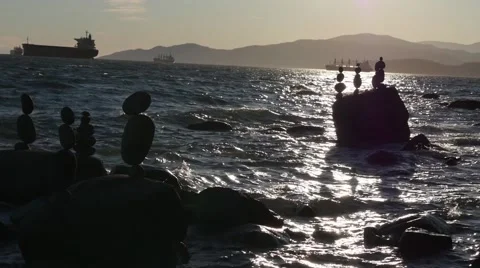Balanced Rocks at Vancouver ocean Stock Footage 54801845
