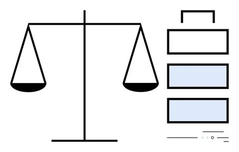 Balanced Scale and Three-Stacked Boxes Symbolizing Equality and Equilibrium Stock Illustration