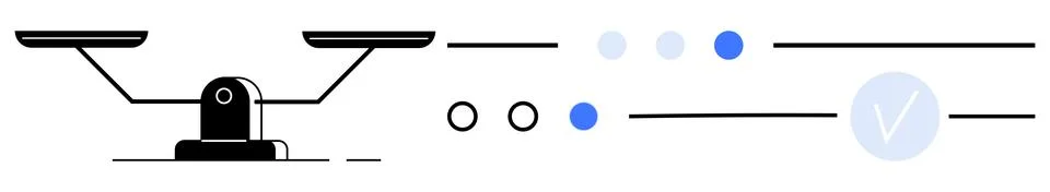 Balanced Scale with Checkmark and Circles Symbolizing Evaluation and Approv.. イラスト素材