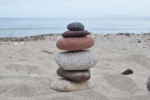 Balanced Stone Stack on the Beach in Puerto Vallarta, Jalisco Stock Photos