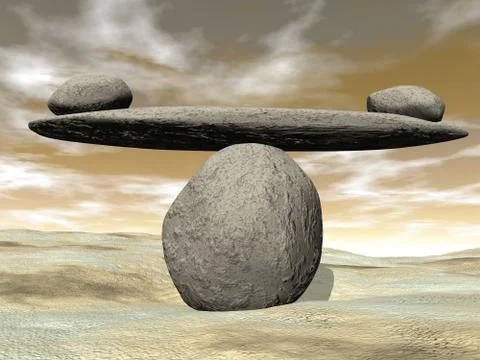 Balanced stones - 3D render Illustrazione stock