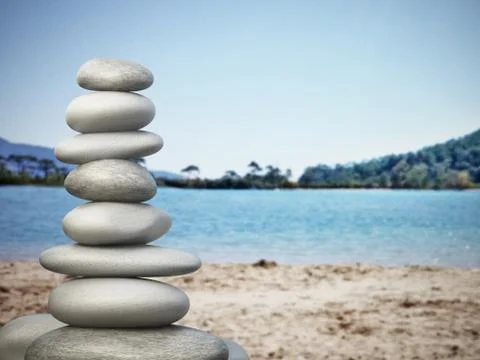 Balanced stones on the beach イラスト素材