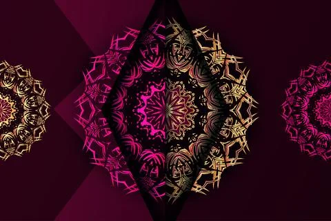 Balanced Symmetrical Mandala Composition With Ornate Floral Golden Core Design Illustrazione stock